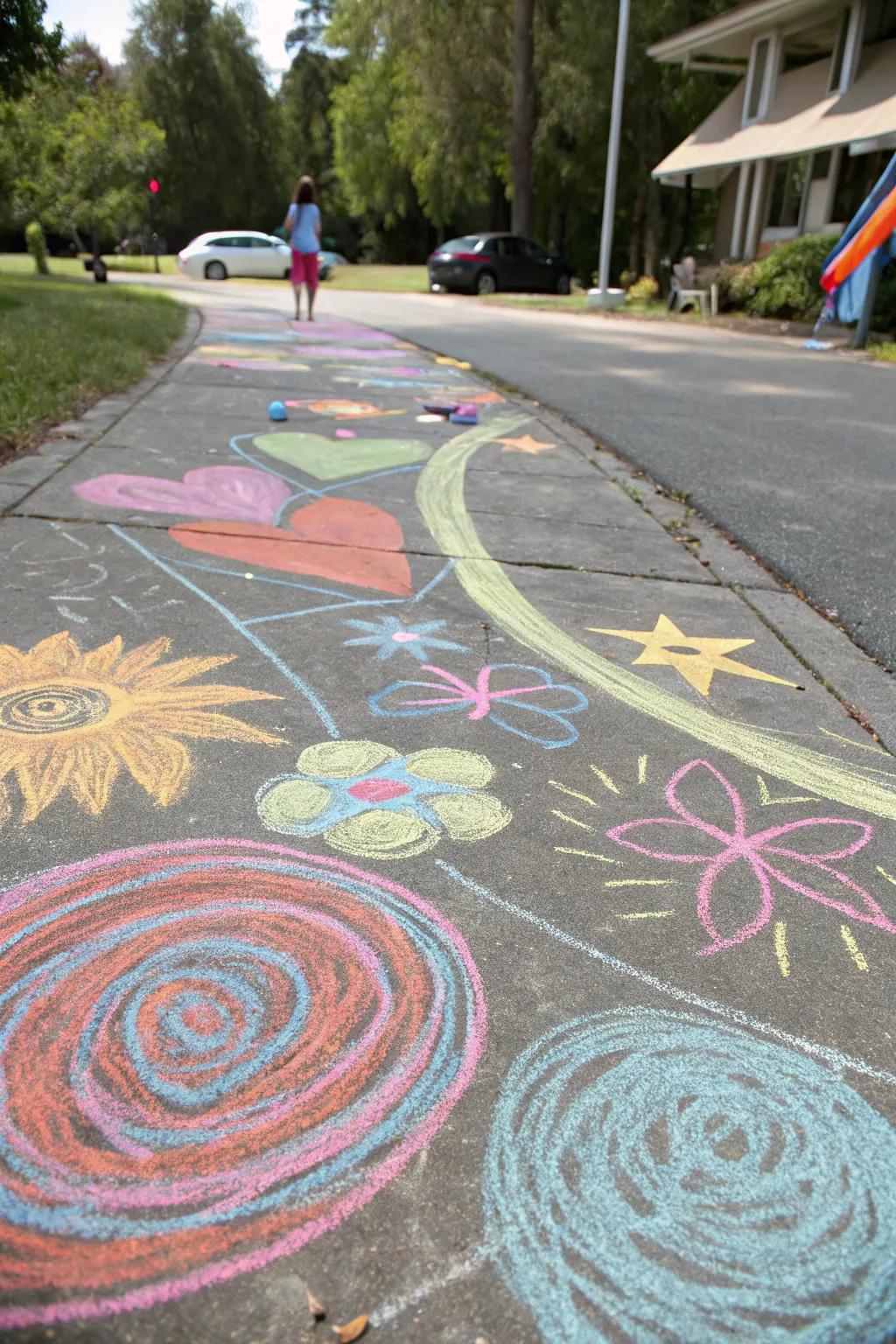 A vibrant abstract chalk art piece full of energy and color.