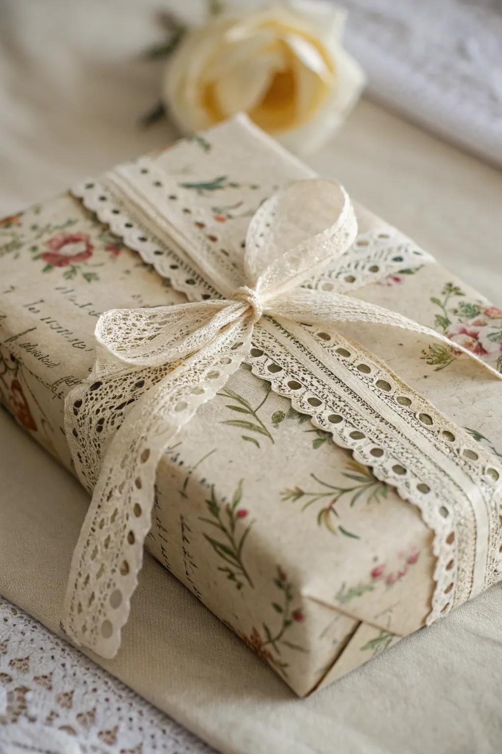 Nostalgic and romantic vintage-inspired gift wrapping.