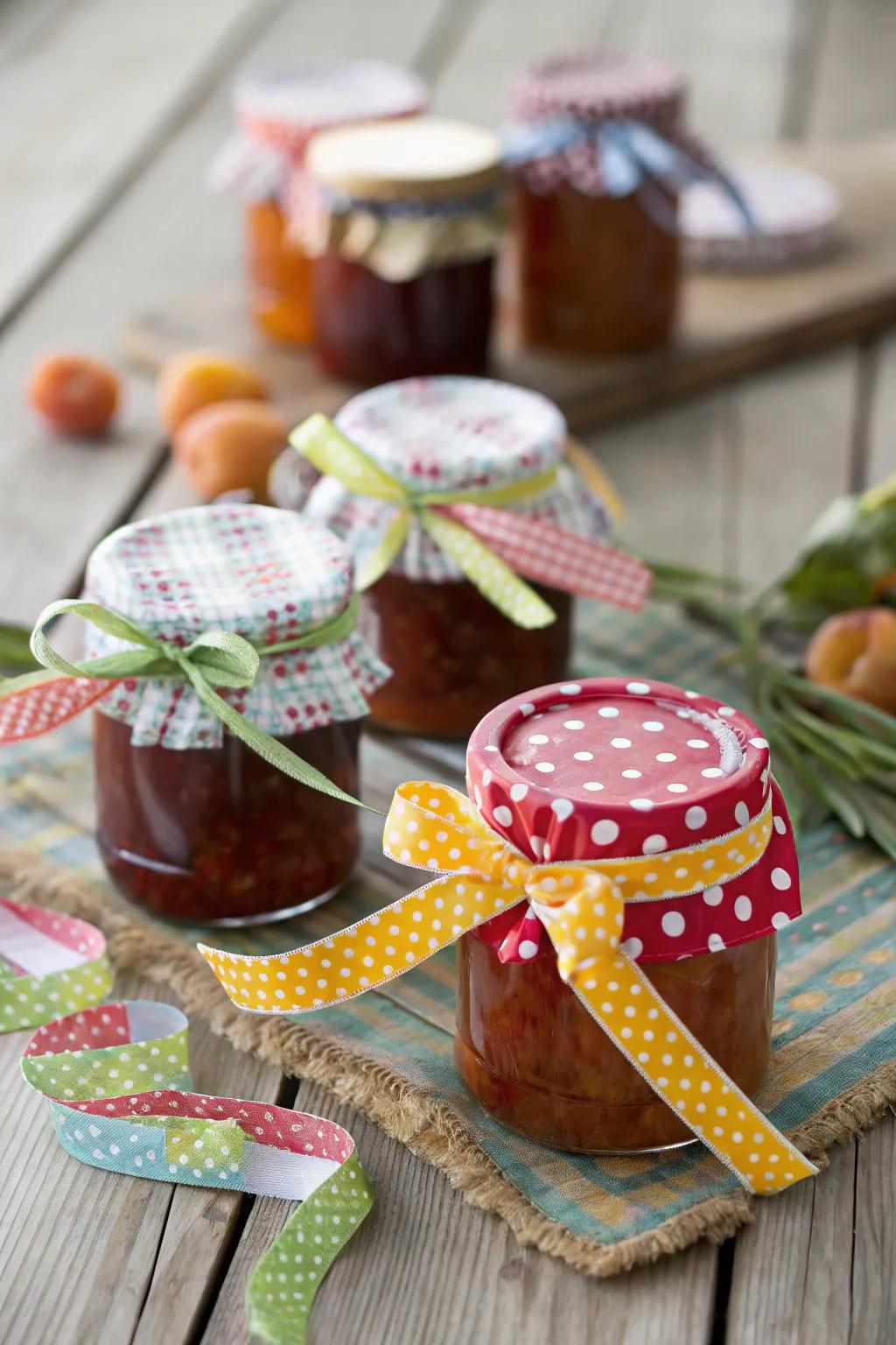 Homemade jam jars add a personal and delicious touch.