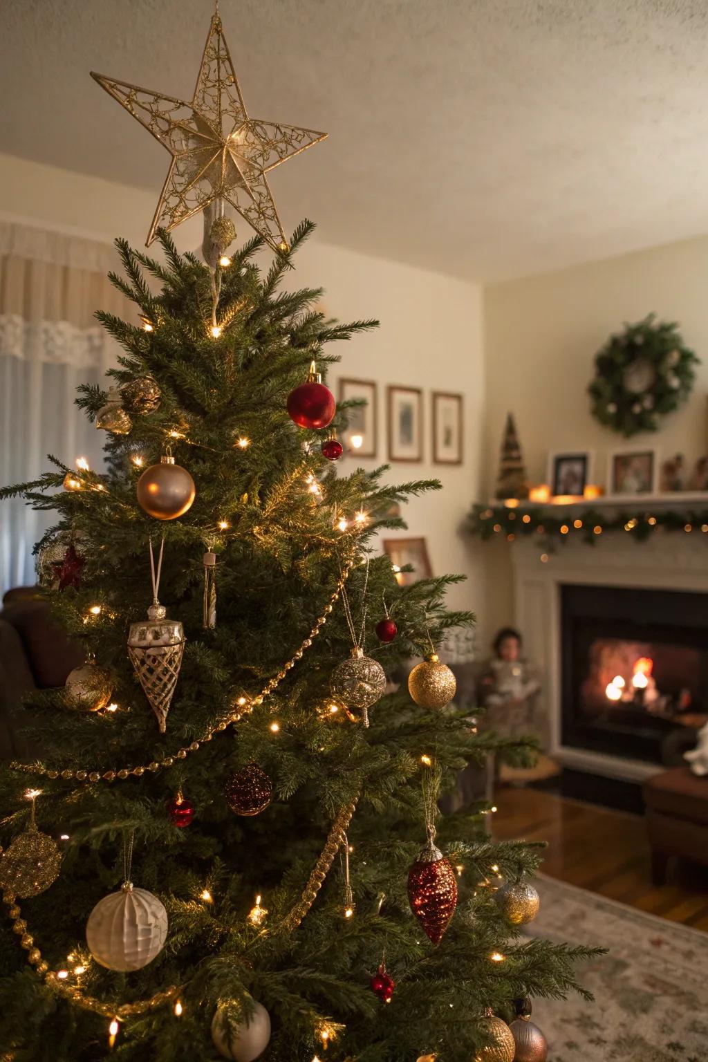 A nostalgic Christmas tree adorned with vintage vibes.