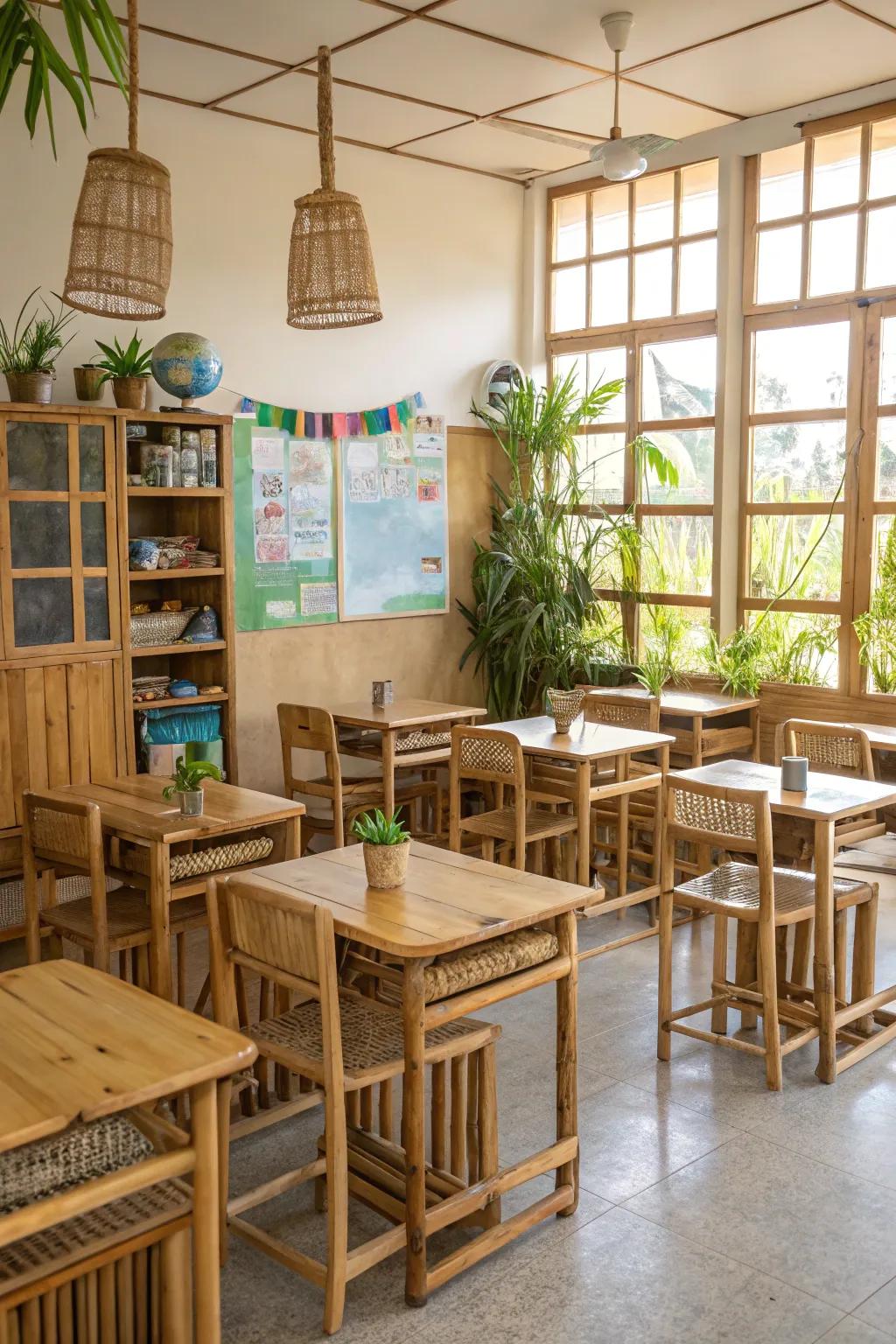 Eco-friendly materials add natural elegance to classrooms.