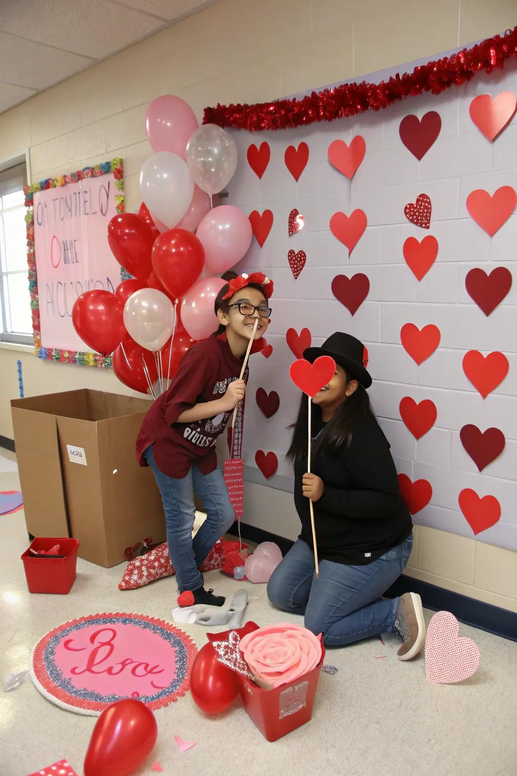 Photo booth capturing festive classroom memories.