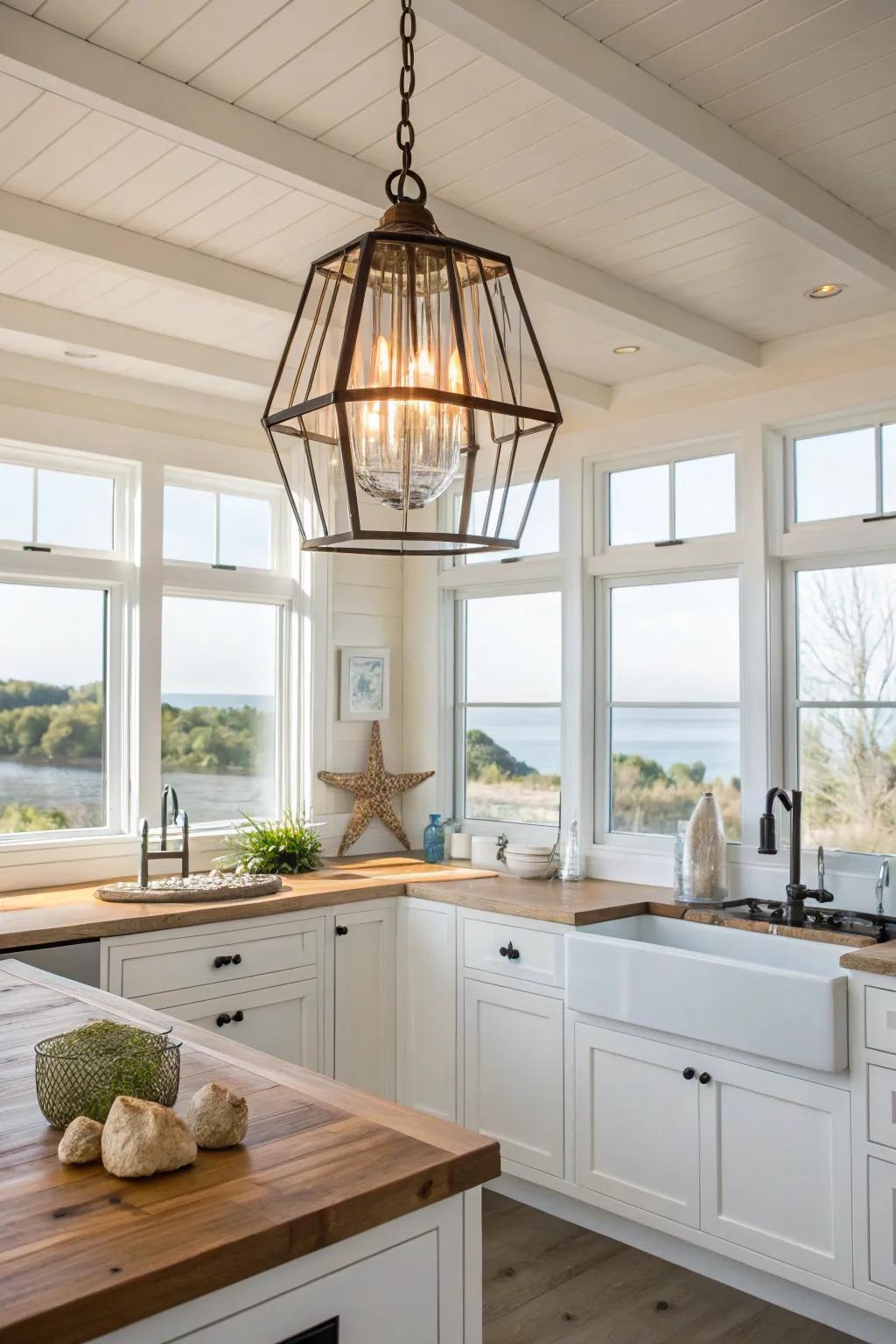 Open cage designs complement the airy feel of coastal spaces.