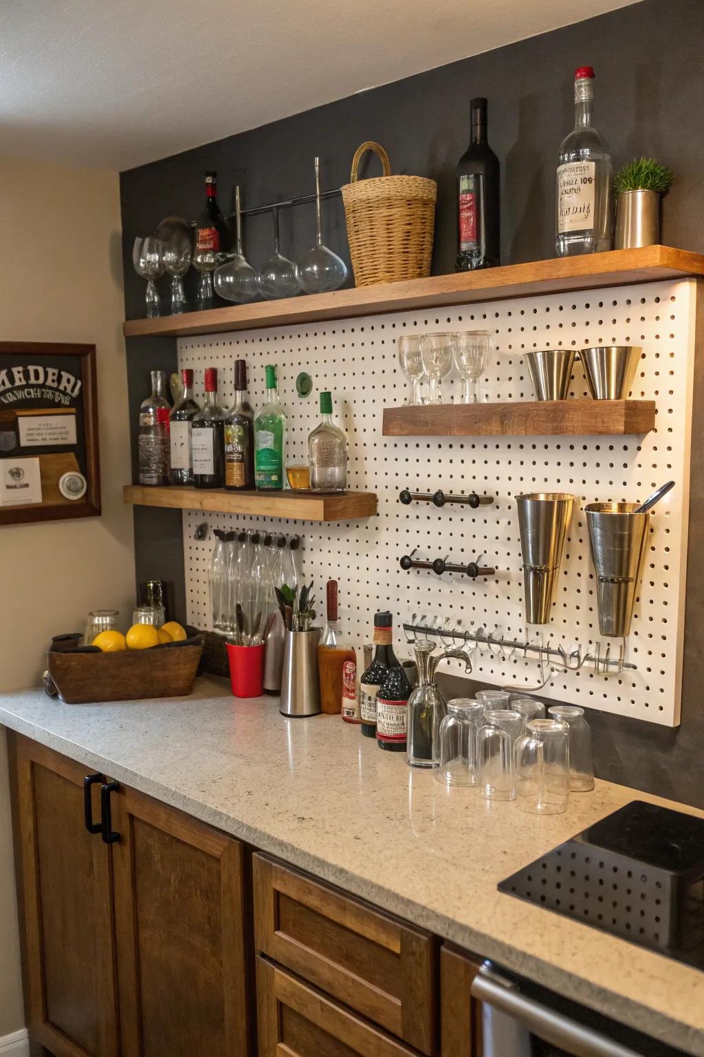 Pegboards keep tools organized and accessible.