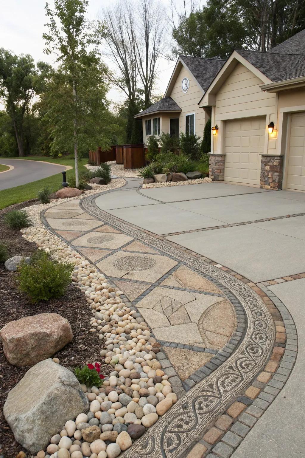 Creative edging adding personality to the driveway.