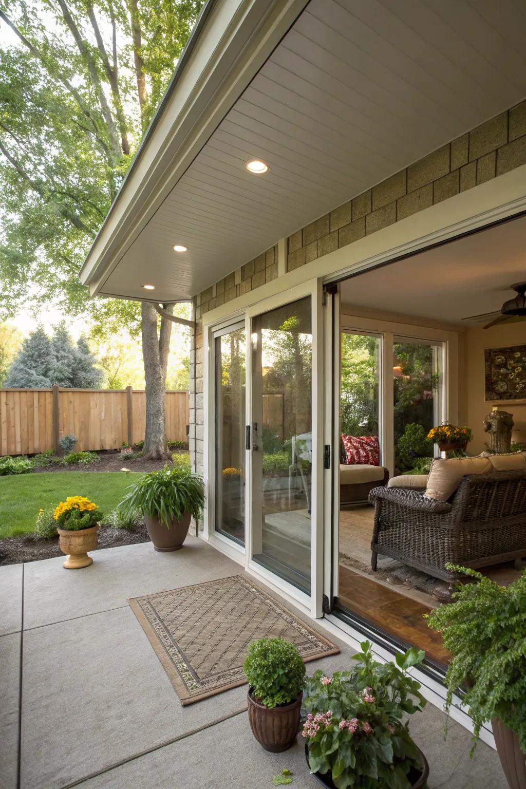 Seamless indoor-outdoor flow enhances the porch's usability.