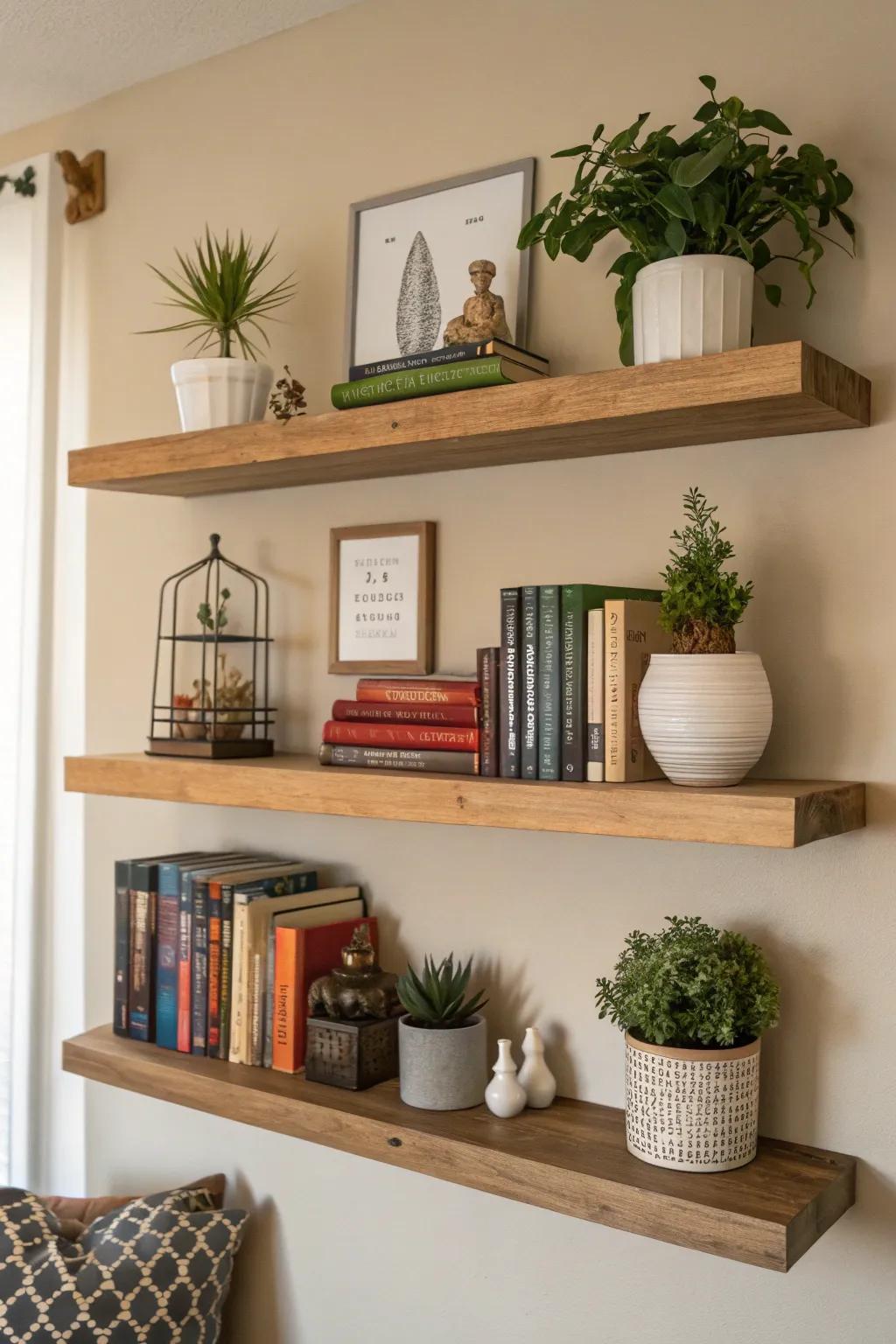 Floating shelves add both functionality and style to your room.