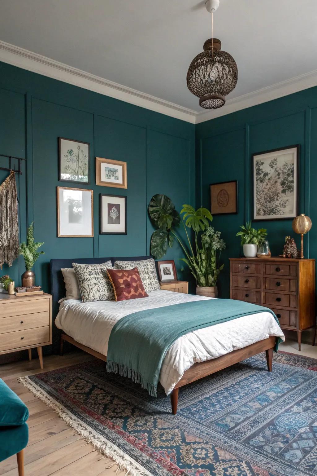 Teal acts as a versatile neutral backdrop.