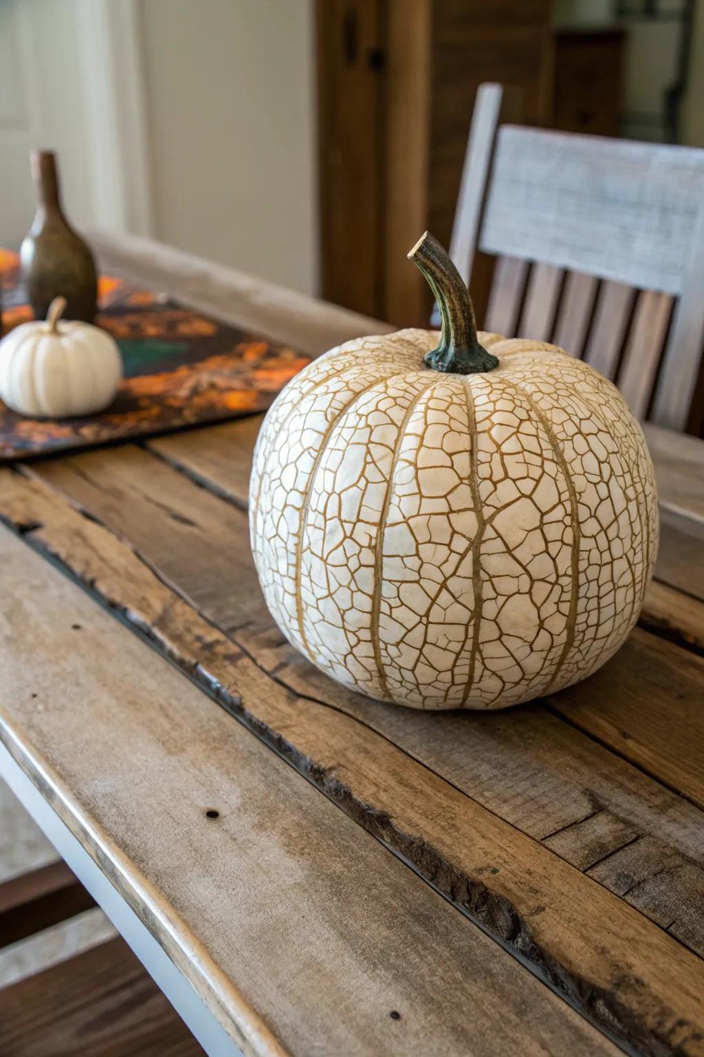 Achieve a spooky weathered look with crackled paint on your pumpkin.