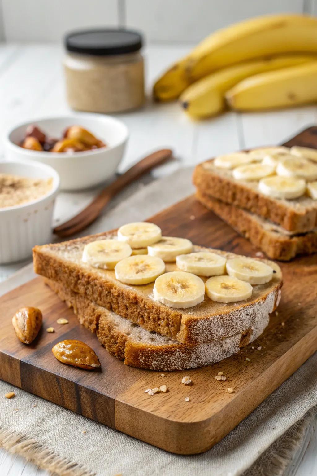 Relish the simple pleasure of an almond butter and banana sandwich.