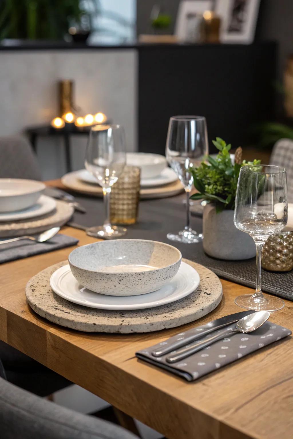 Unconventional materials like concrete add an edgy look to the table.