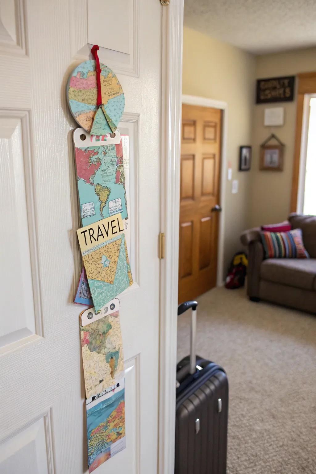 Inspire wanderlust with a travel-themed door hanger.