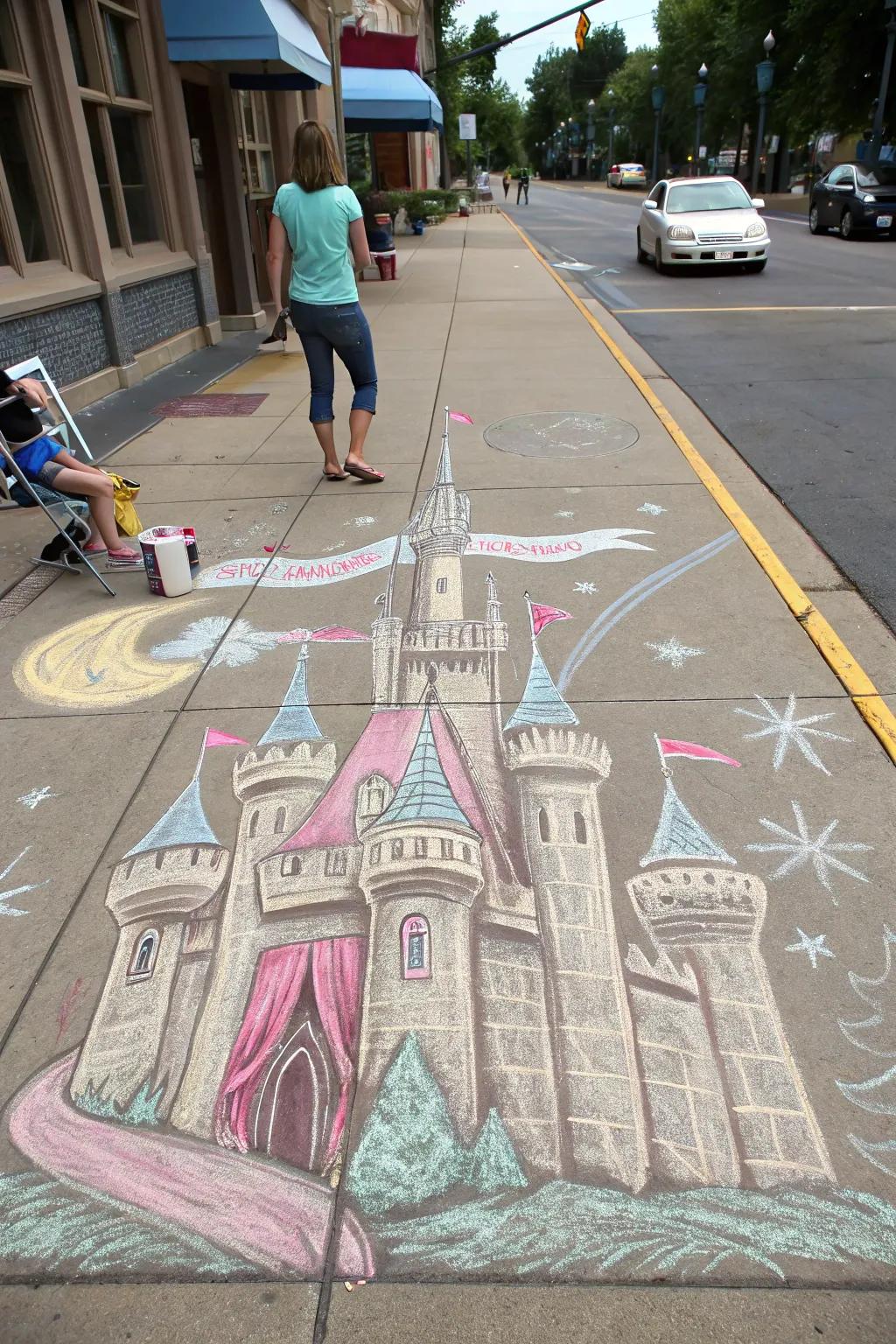 A fairytale castle comes to life in this magical chalk art.