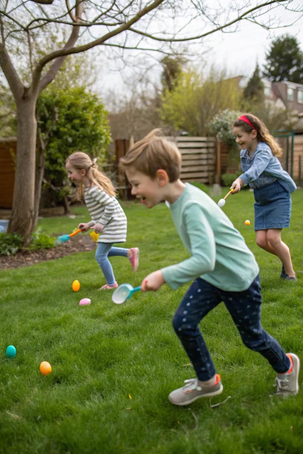 A classic egg spoon race that brings joy and laughter to the party.