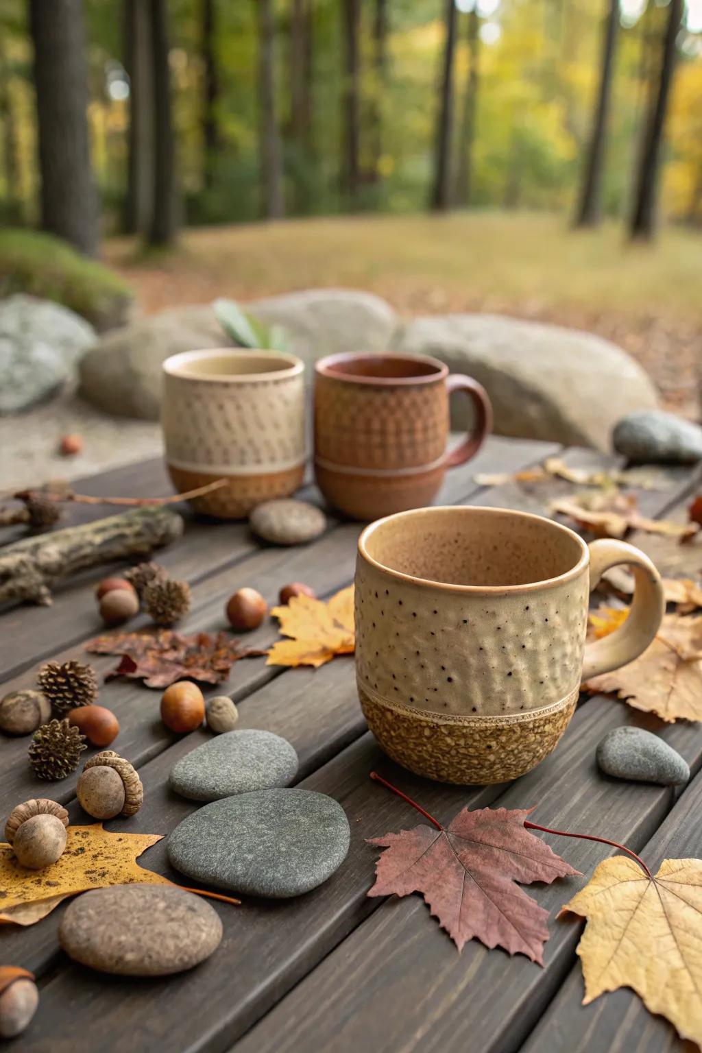 Nature-inspired stoneware cups for fall.