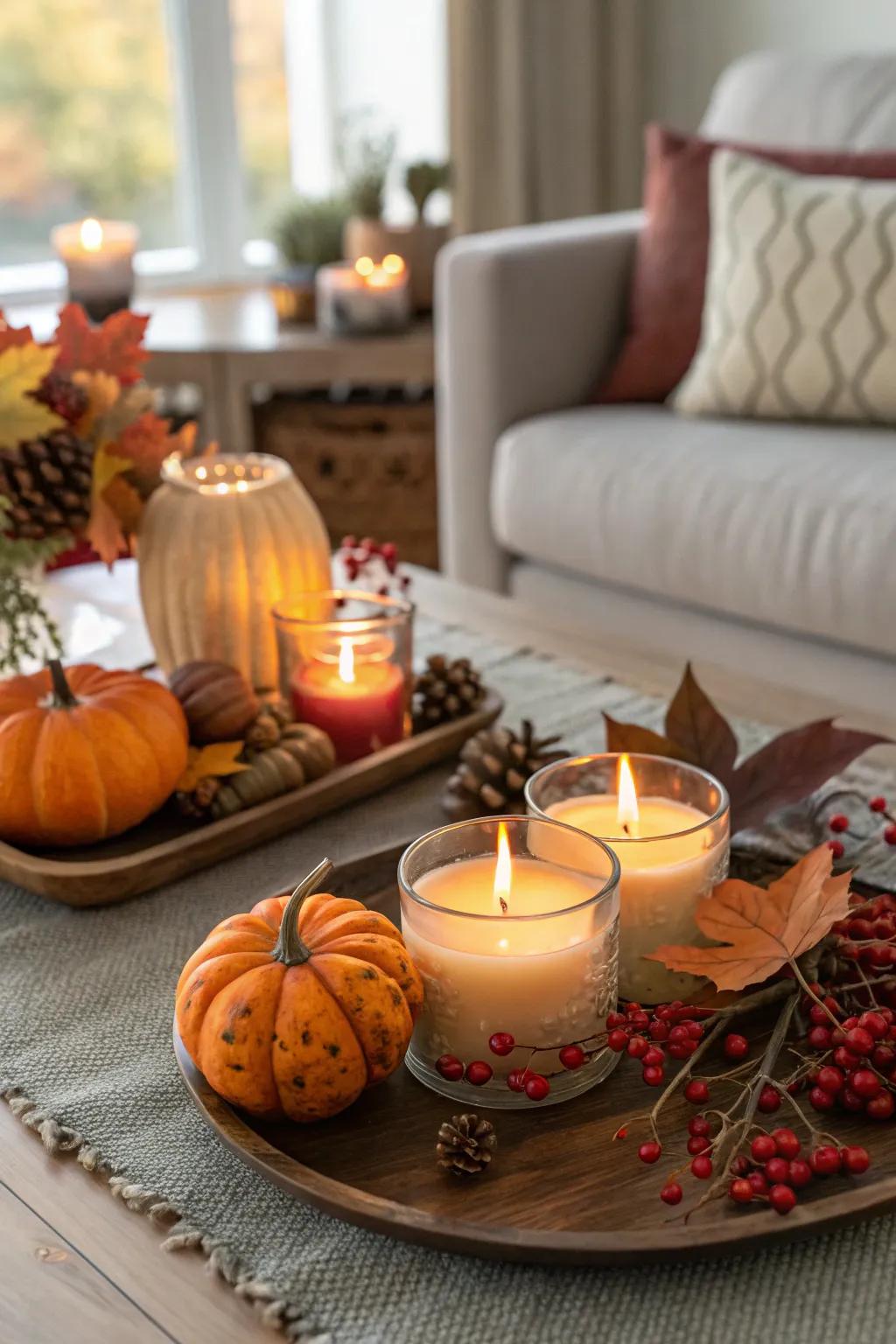 Scented candles add warmth and aroma to your fall table.