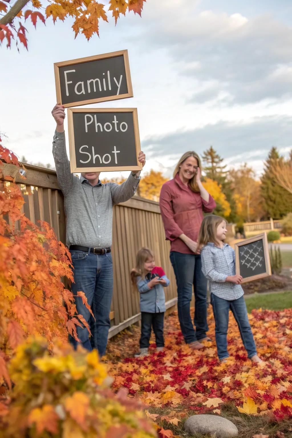 Chalkboard signs add a personal and creative element to family photos.