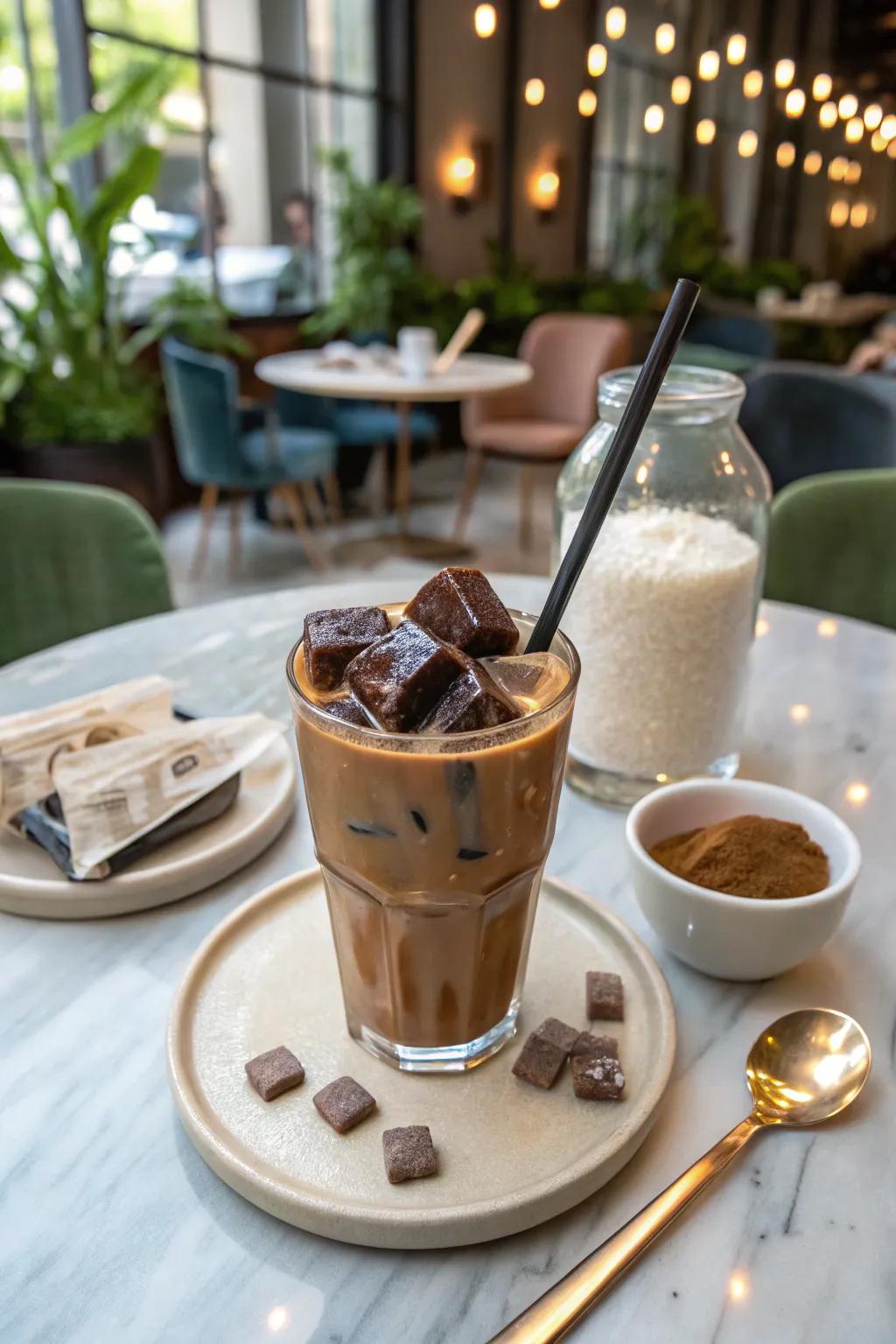 Chocolate ice cubes for a sweet surprise.