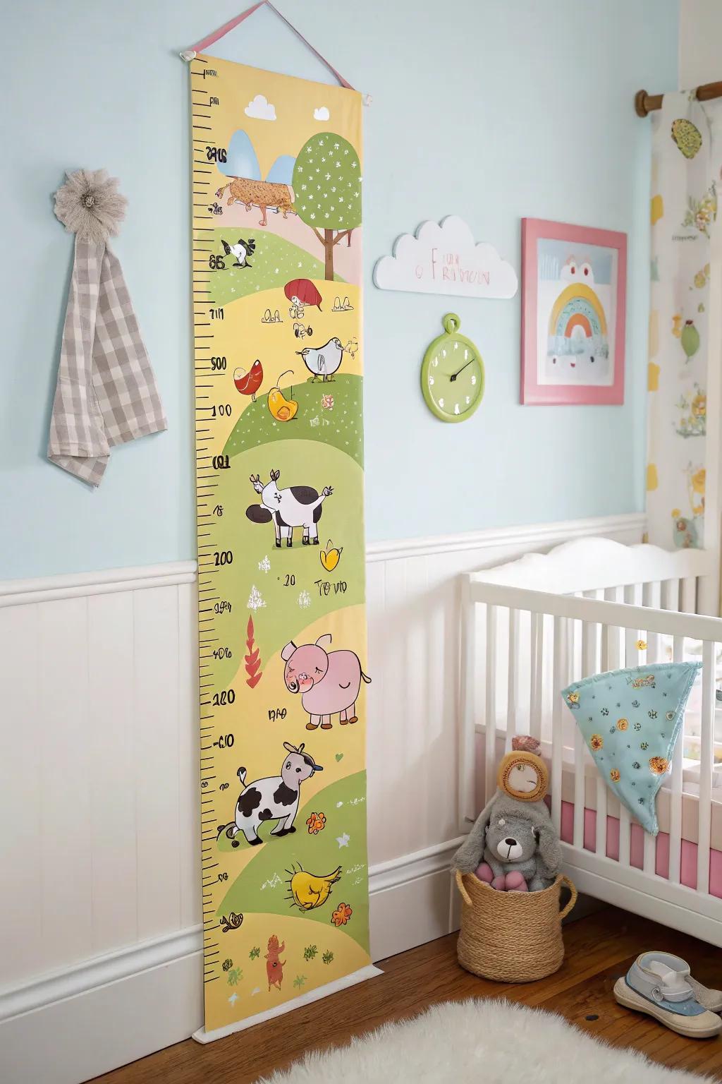 A growth chart is both a decorative and practical nursery addition.