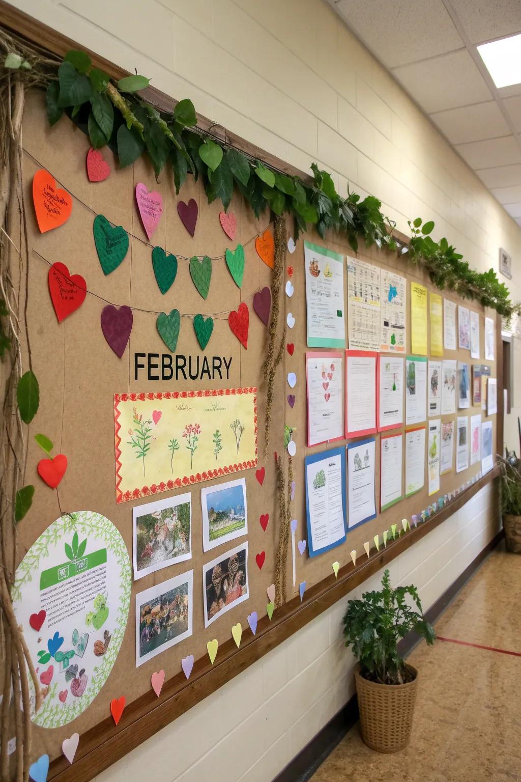 An eco-friendly-themed bulletin board with sustainability tips.