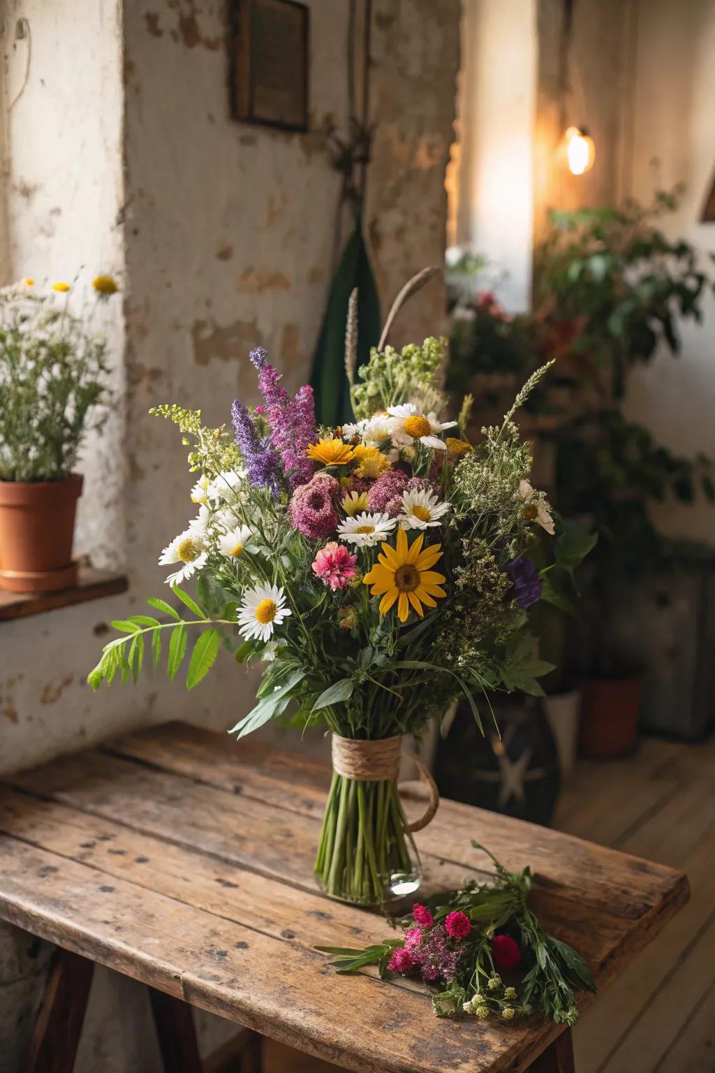 A whimsical wildflower bouquet that brings the charm of the outdoors inside.