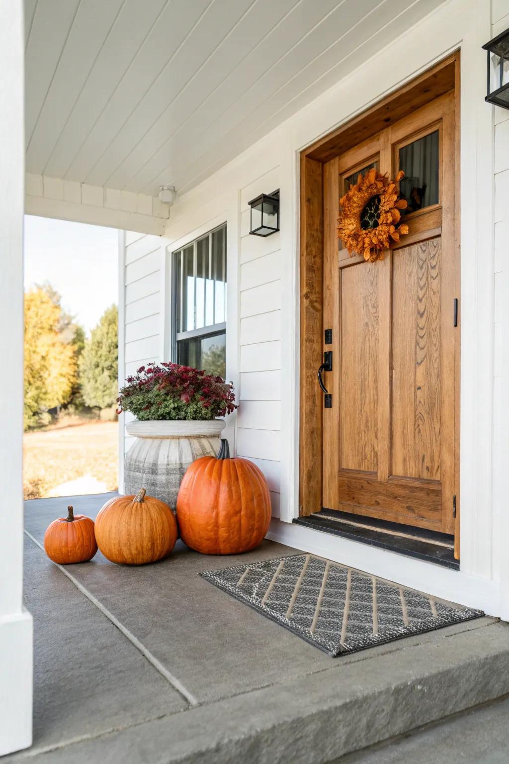 Minimalist pumpkin displays offer a chic, understated elegance.