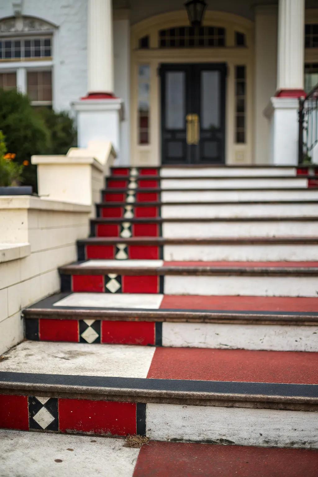 Bold borders add striking contrast to your front steps.