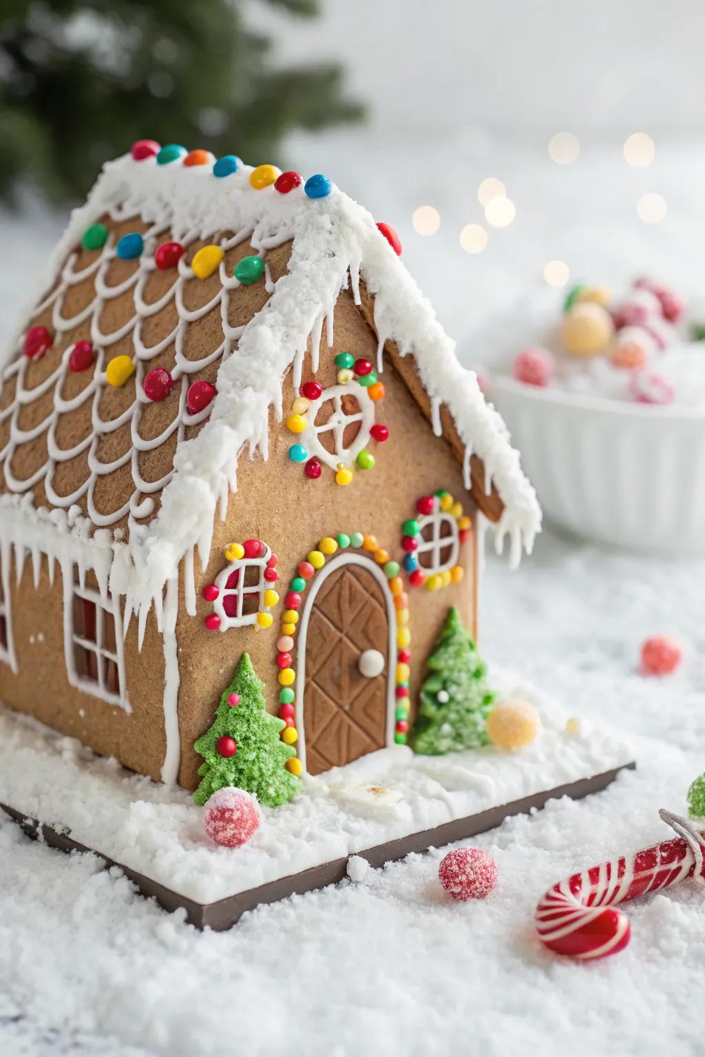 A gingerbread house with a secret door