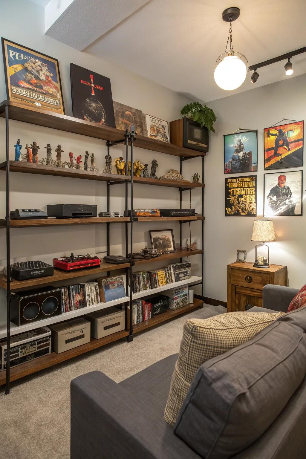 Floating shelves elegantly showcasing your favorite collectibles.