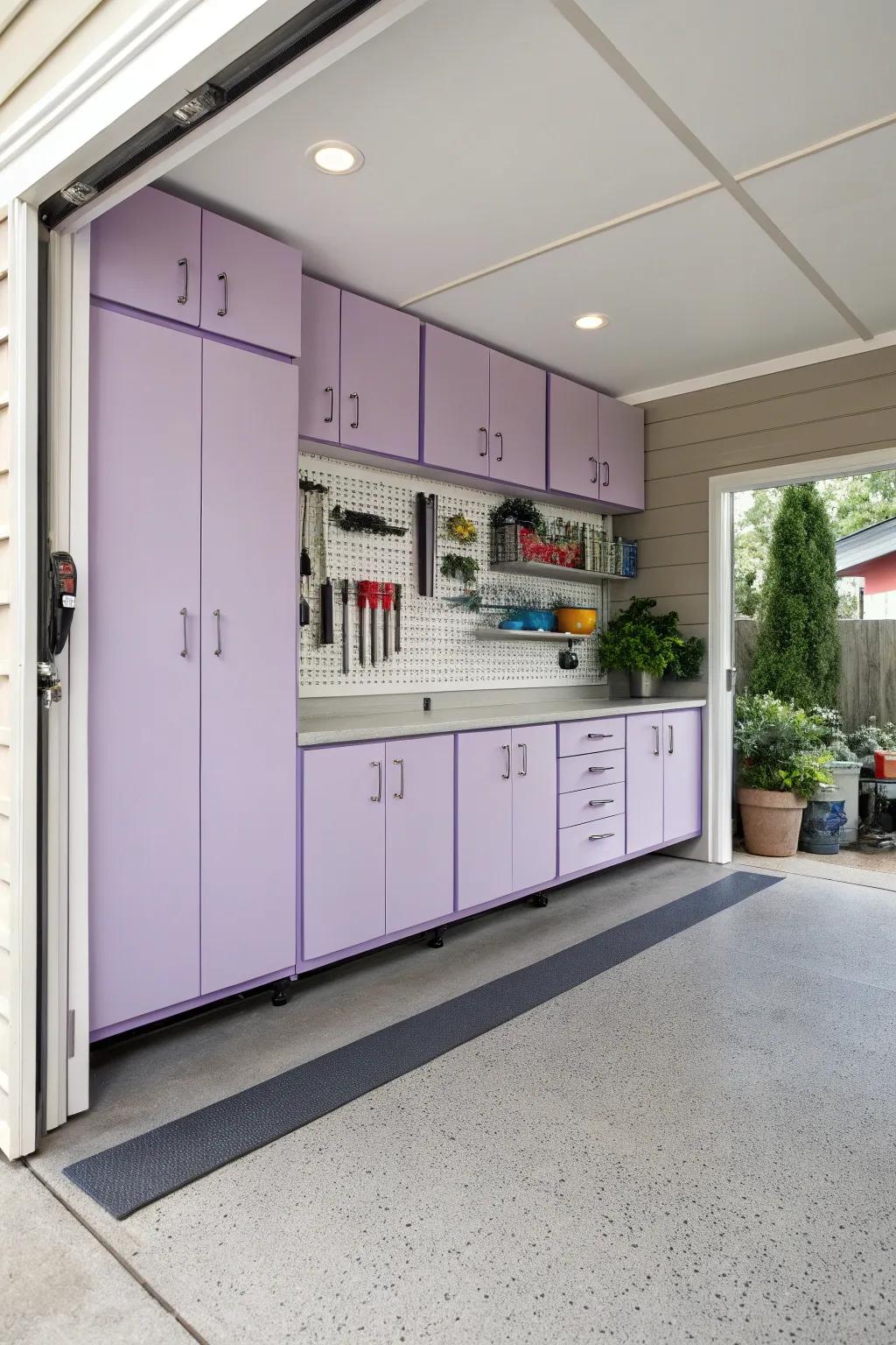 Lavender cabinets offer a unique, soft appeal.