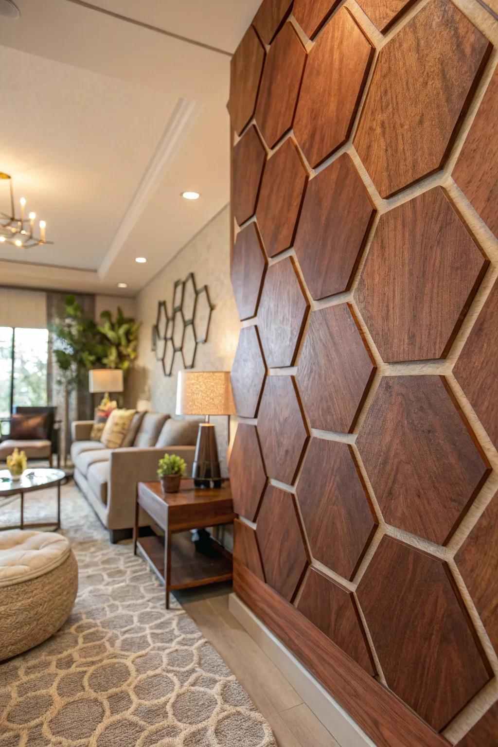 Add warmth with hexagonal wood panels.