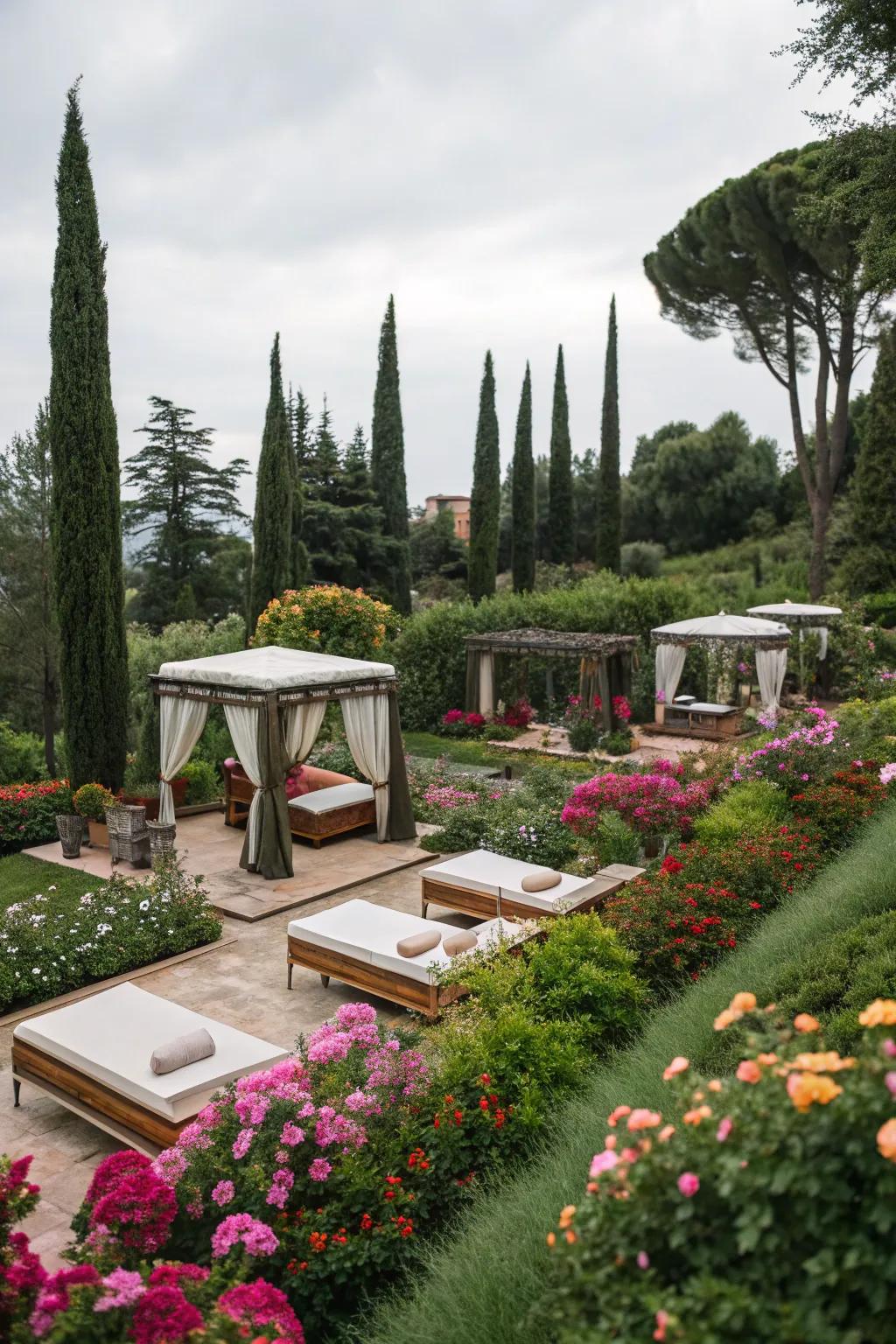 A garden spa setup offers a refreshing and natural backdrop.