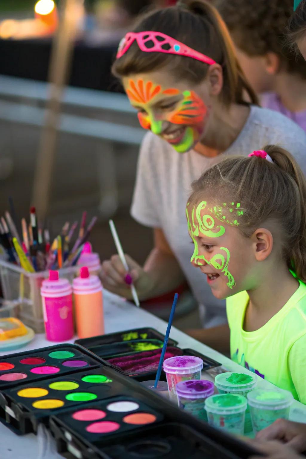 Neon face painting is a creative outlet that glows.