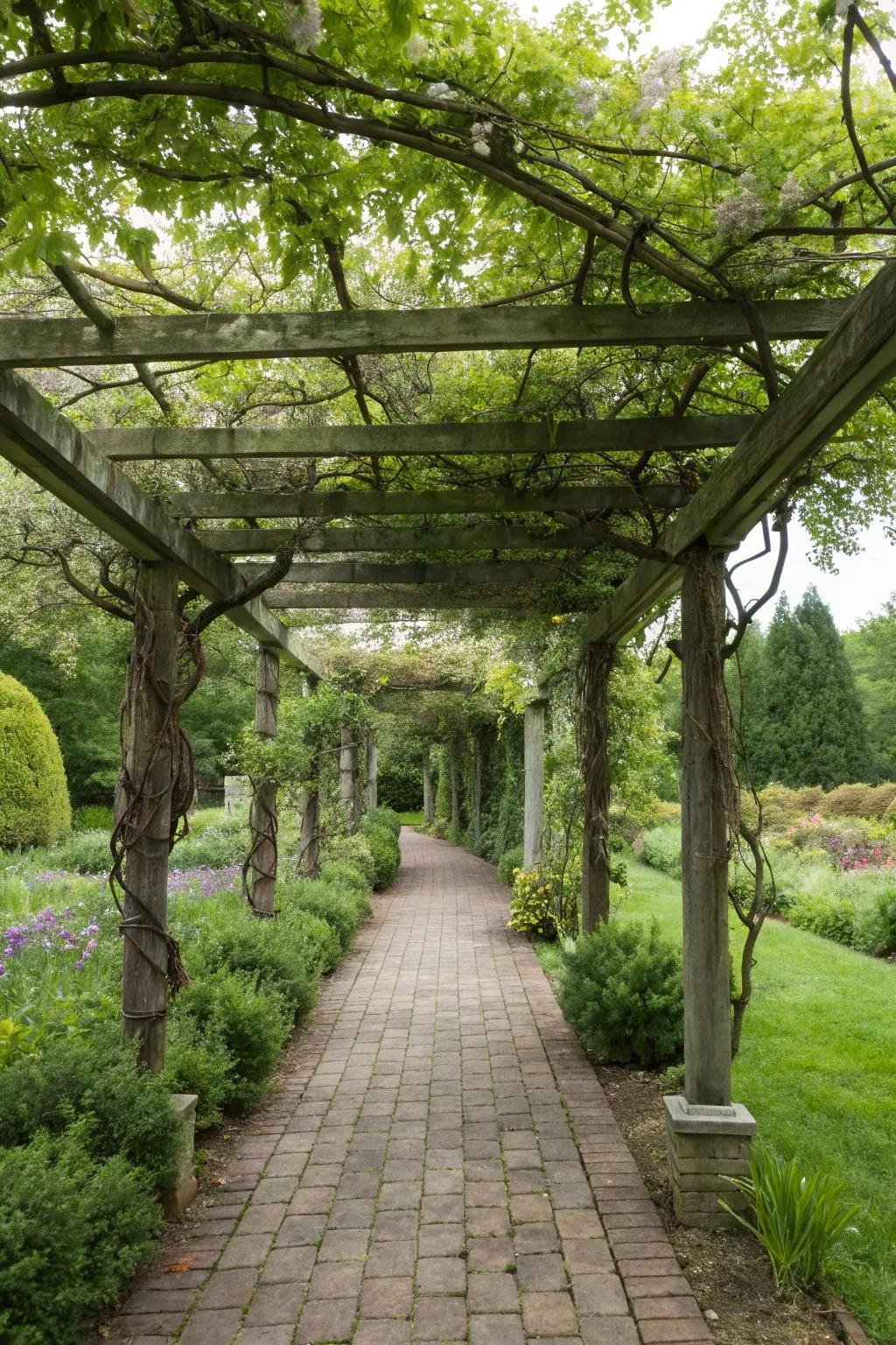 A floating arbor design creates a magical, ethereal garden experience.