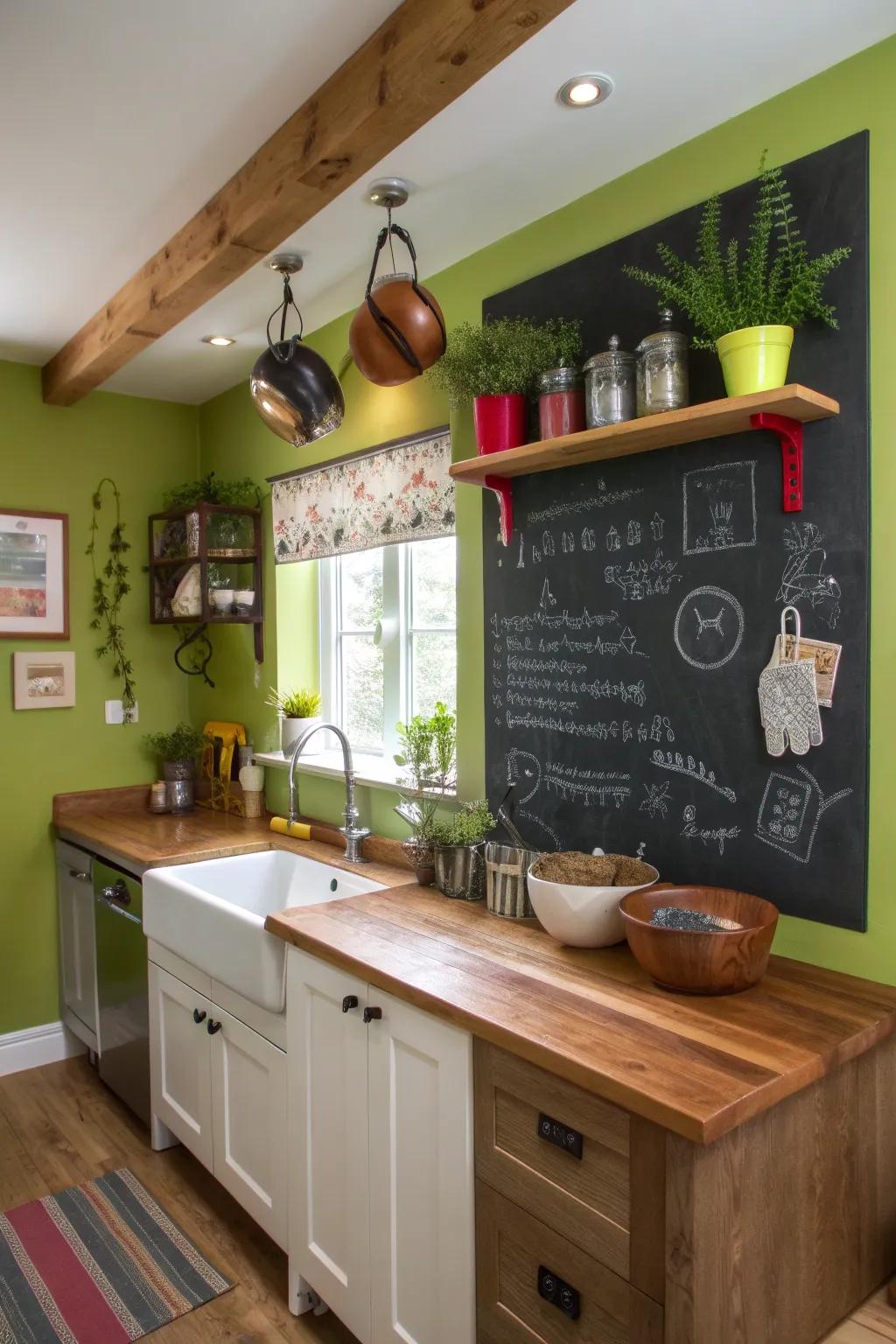 A kitchen green wall with interactive elements that engage and delight.