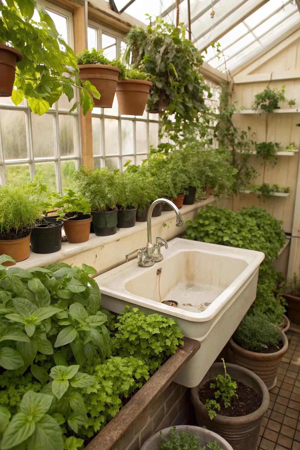 A sink and herb garden duo that offers both function and flavor.