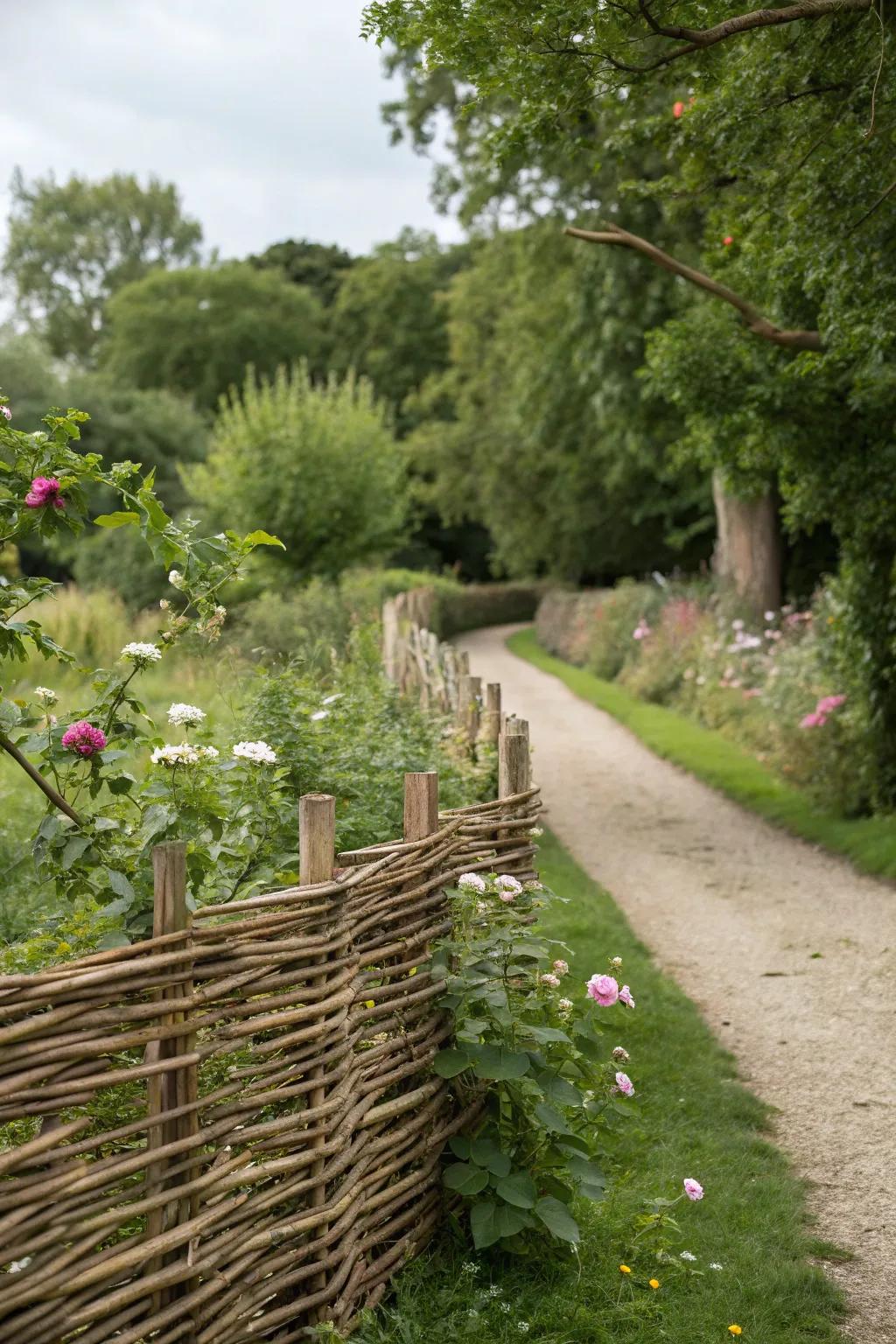 Rustic and natural woven willow fence.