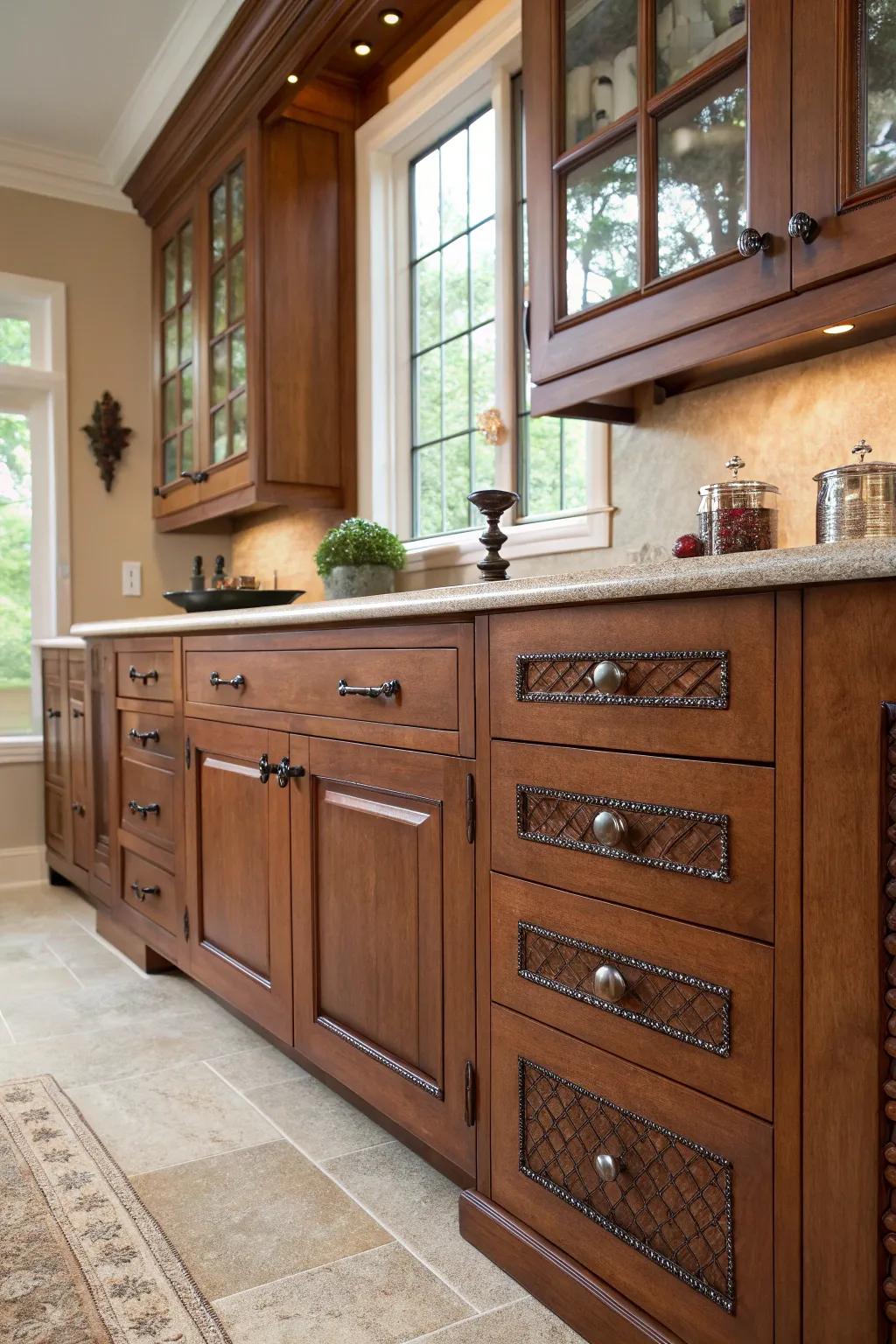 Hammered metal knobs add texture and interest.