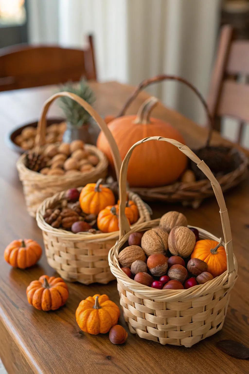 Thoughtful mini harvest baskets as party favors.