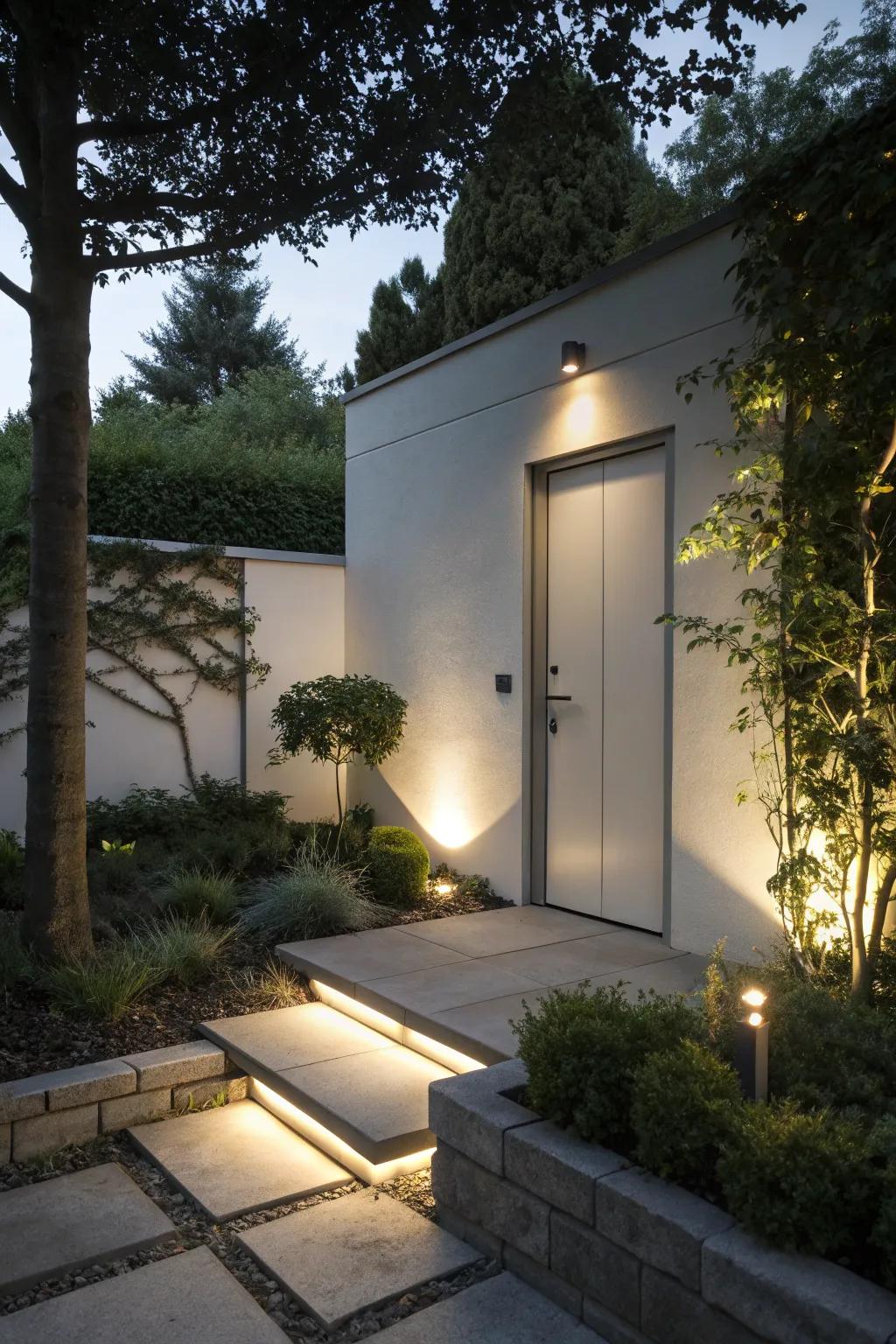 Lighting reveals the elegance of a hidden door.