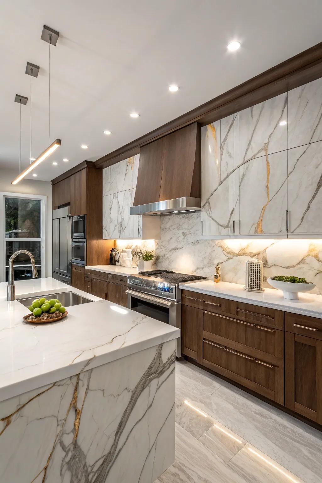 Quartzite backsplash for beauty and resilience.