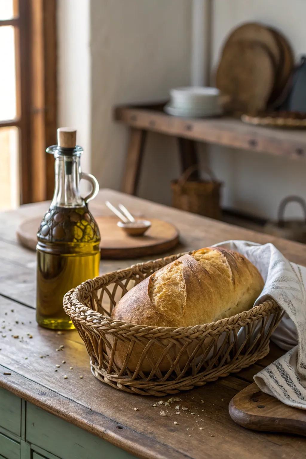 Artisan bread and olive oil for a gourmet dining experience.