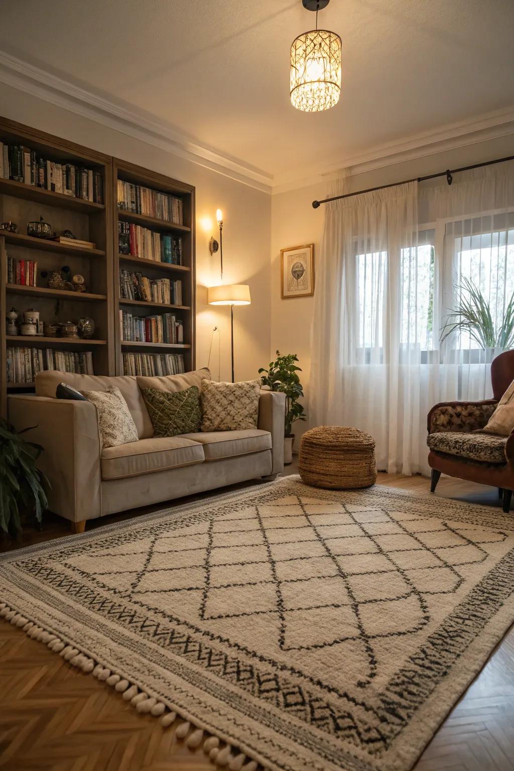 Rugs help define spaces and add warmth and comfort.