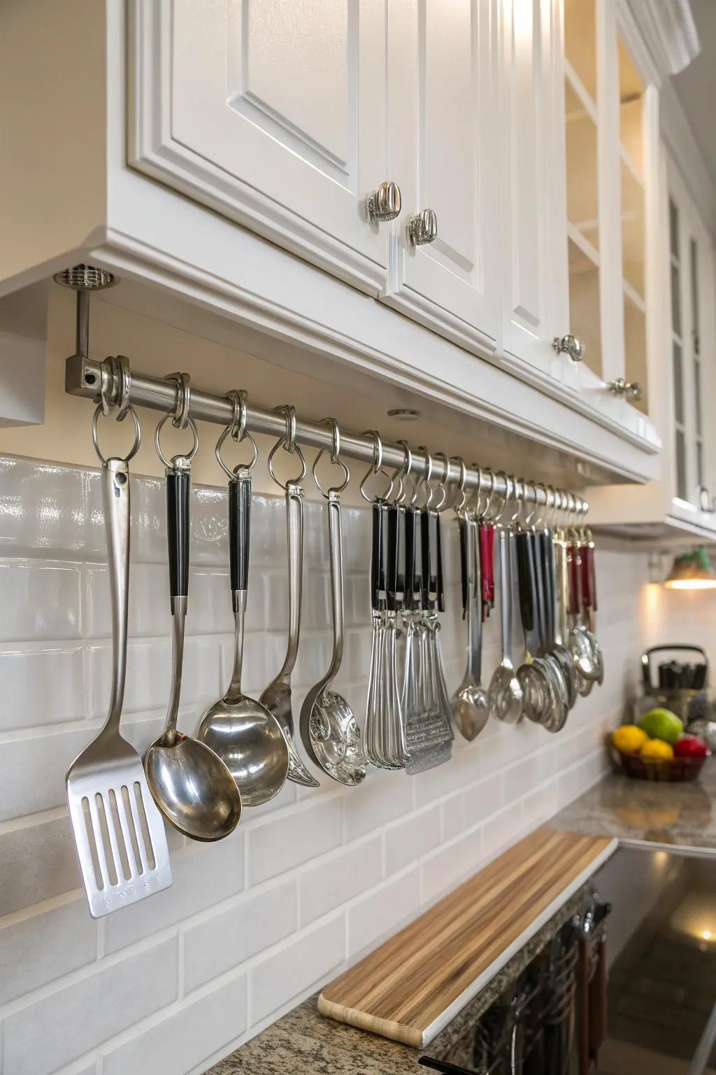 Under-cabinet storage making efficient use of space.