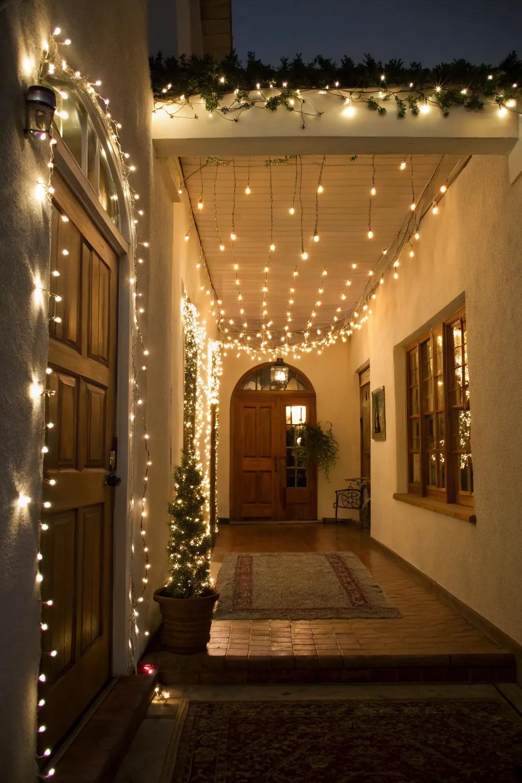 Transform your entryway into a welcoming space with string lights.