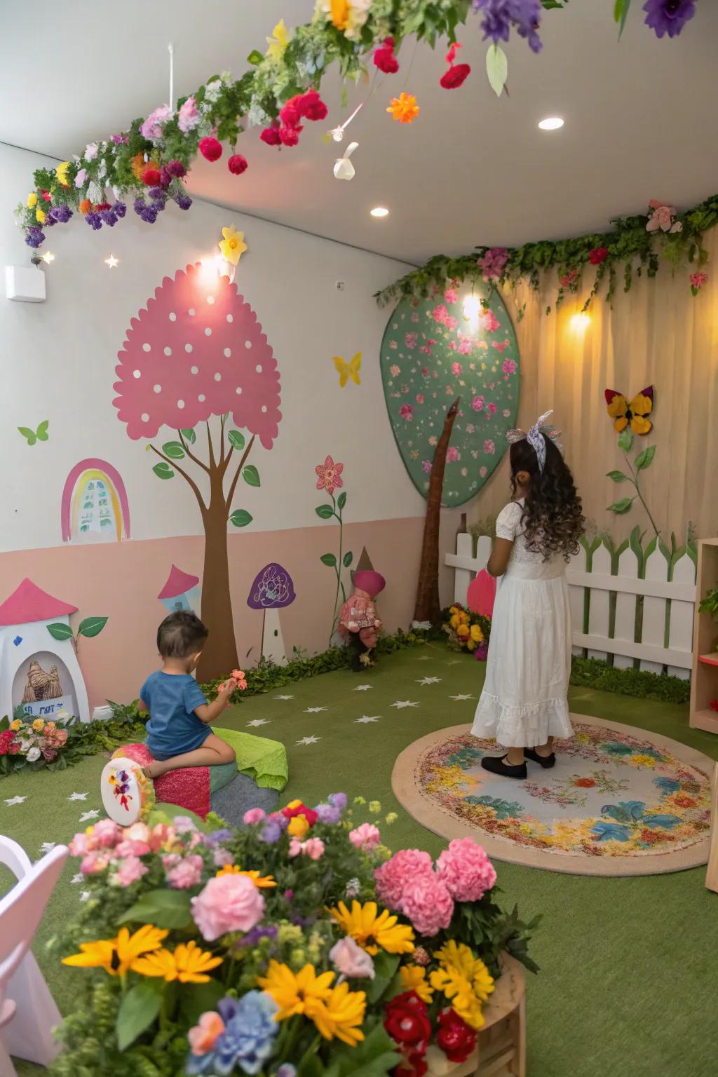 A colorful enchanted garden classroom that blossoms with imagination.