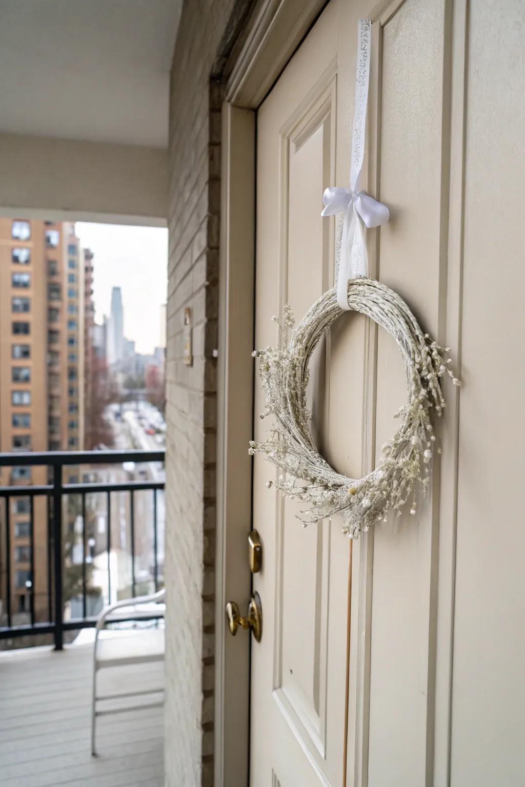 Minimalist white wreaths offer a clean and elegant winter aesthetic.