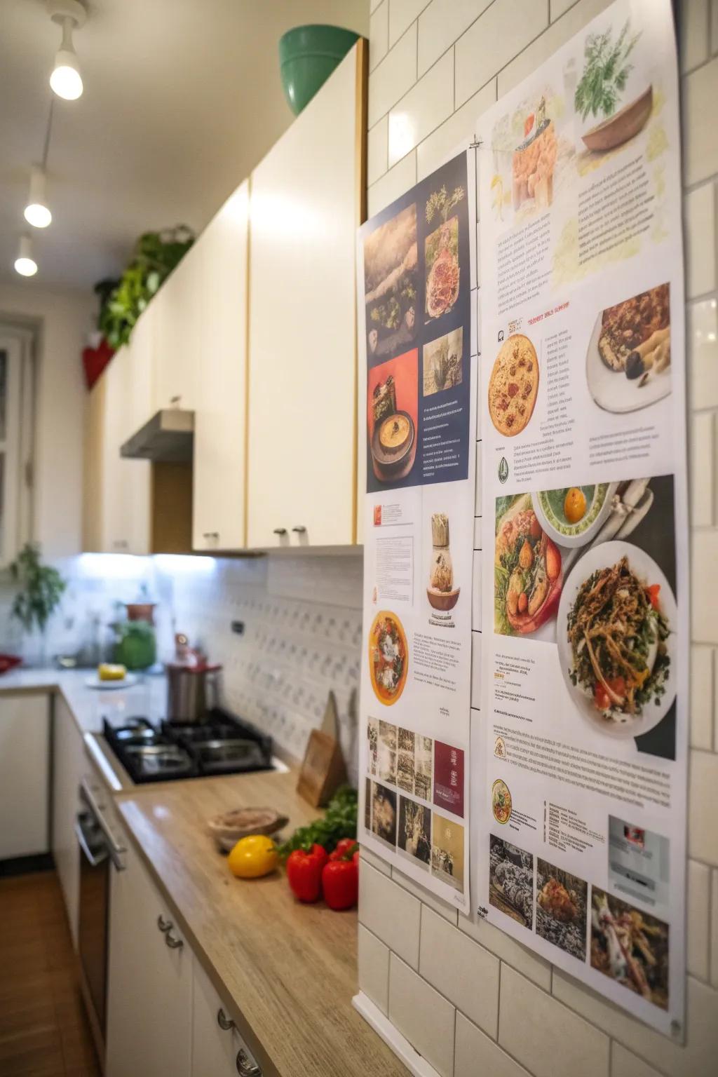 Recipe posters for inspiration and decoration in the kitchen.