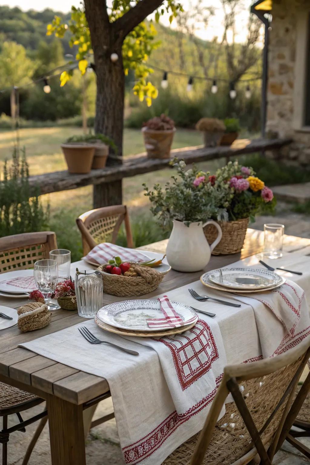 Towels as napkins lend a cozy touch to casual dining.