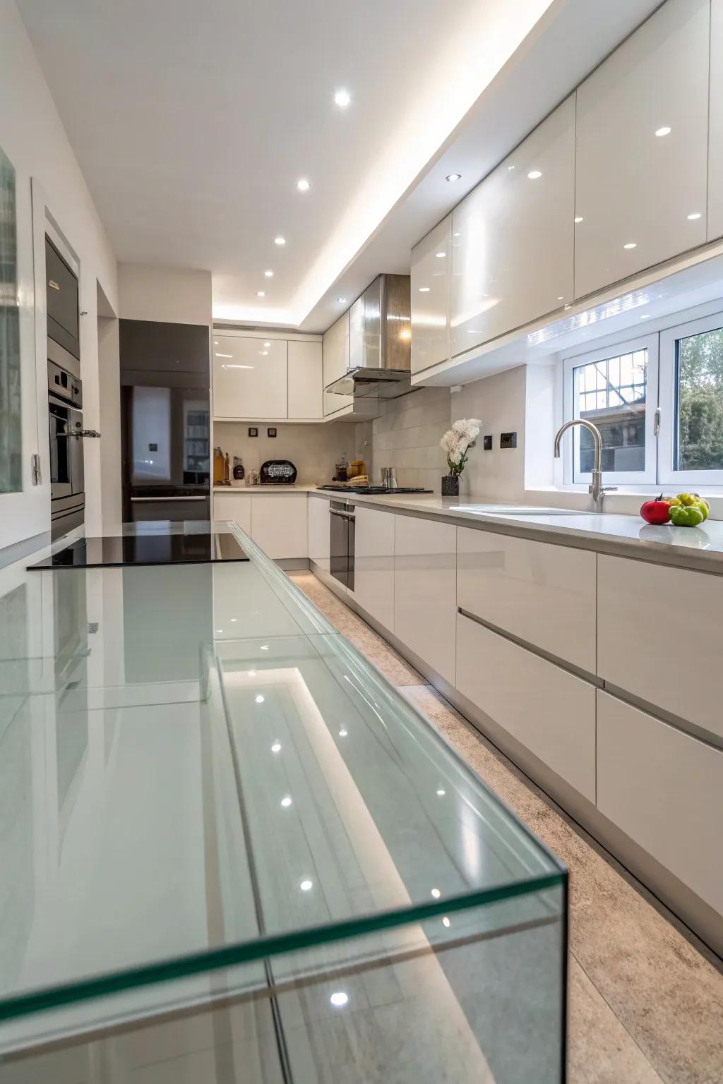 Glass worktops provide a sleek, modern edge to kitchens.